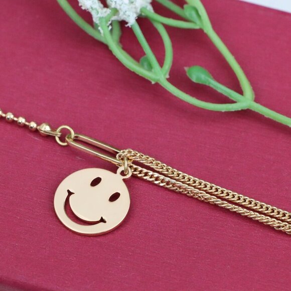 "Rose Gold Bracelet with Smiley Charm, Dual Chain, XPBL1090 - Picture 1 of 12